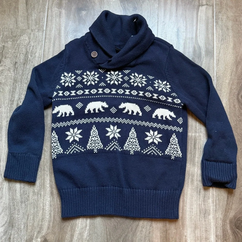 The Children's Place Navy Blue Sweater with White Winter Pattern
